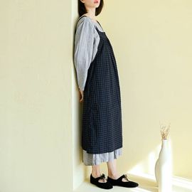 [Natural Garden] MADE N Check Long Air Apron Dress_High quality material, cotton material, natural body cover_ Made in KOREA